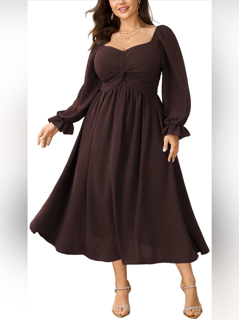 Women's Plus Size Wedding Guest  Dress Sweetheart Neck, Balloon Sleeve, 3XL